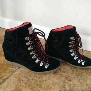 Coach Noelle Sneaker Wedge Booties Black Size 6.5
